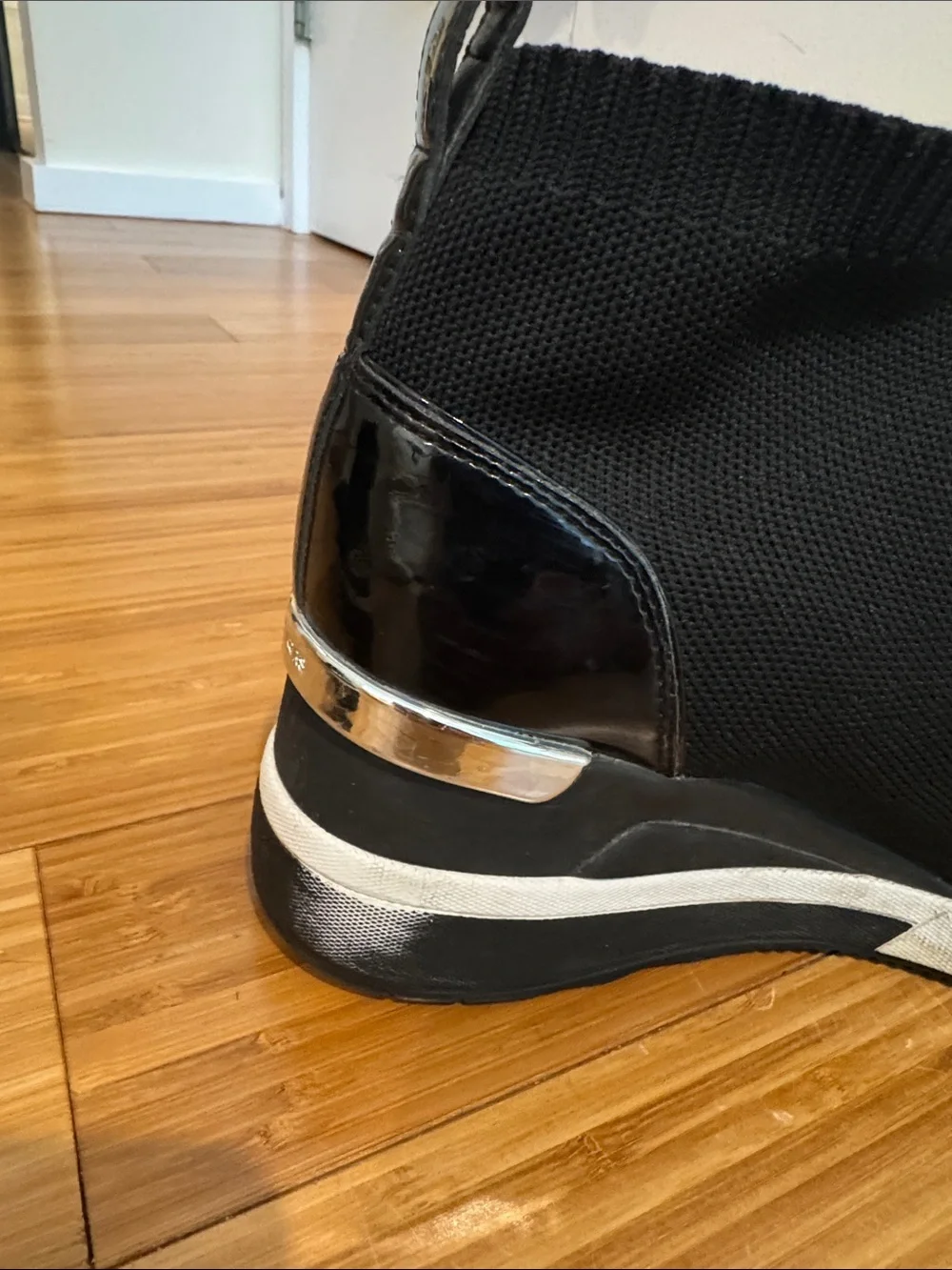 Michael Kors Black Knit Sock Sneakers with White Sole